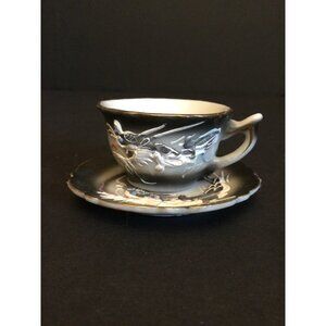 Vintage Japan Moriage Dragon Ware Teacup and Saucer Miniature Sized Souvenirs